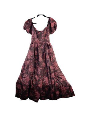NEW Altar'd State Chocolate Floral Puff Sleeve Maxi Dress Sz XXL